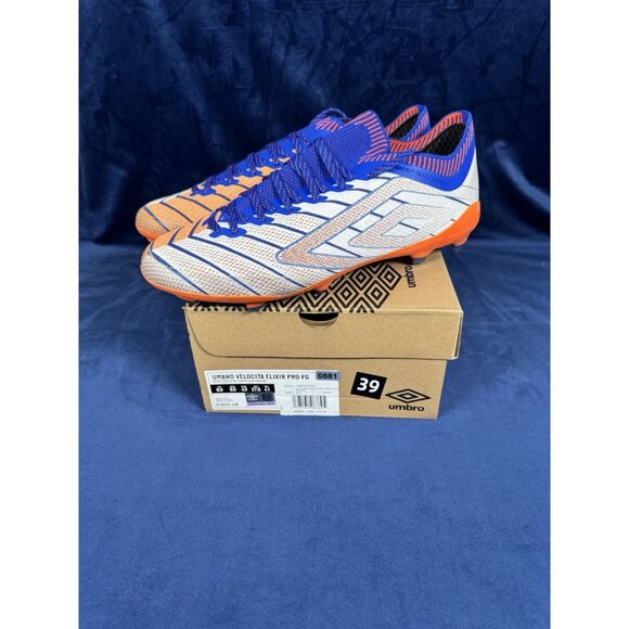 MSRP $275 Umbro Velocita Elixir Pro FG White/Deep Surf/Vermillion Orange 0881 main image 4